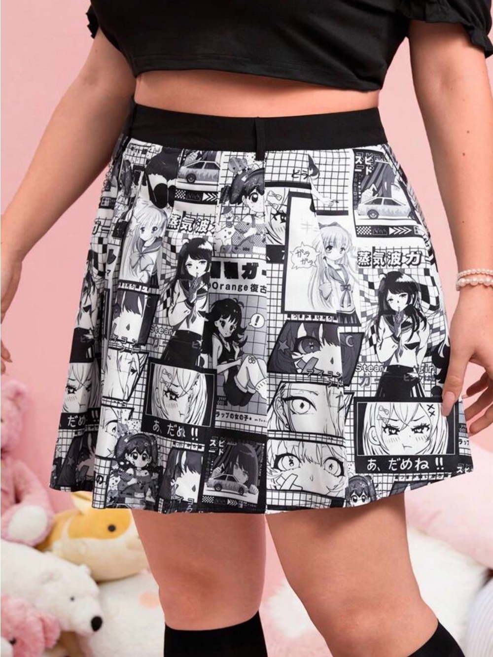 ROMWE Anime Manga Graphic Pleated Skirt 4 S Small